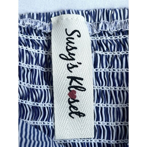 Susy's Kloset Striped Babydoll Corset Top Size M Blue Zip Nautical Pinup Retro - Picture 7 of 10